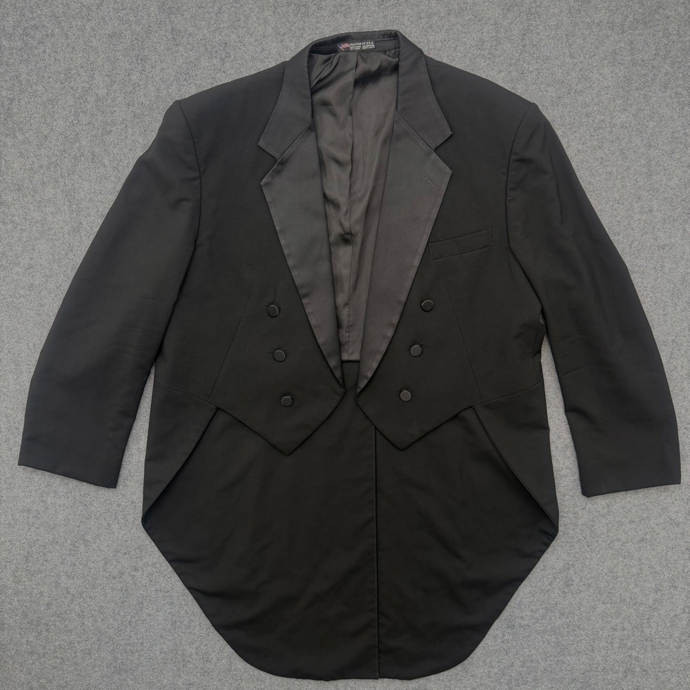 Oscar de la Renta Formal Mens Black Tuxedo Tailcoat Double Breasted Jacket USA